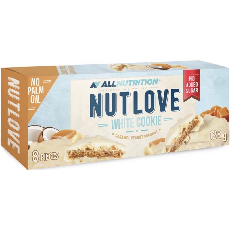 AllNutrition Nutlove White Cookie 128 g - karamell maapähkli + kookospähkel